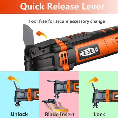 Go-To Do It All Oscillating Multi Tool With 3.5 Amp Motor, 6 Variable Speeds, quick release lever feature in use