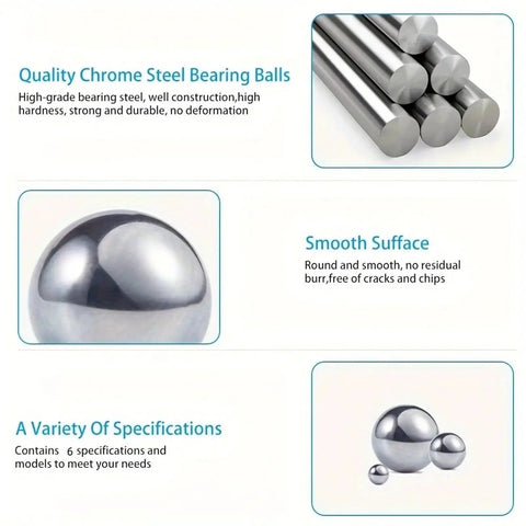 304 Stainless Steel Precision Bearing Balls Set, 12 Sizes, Smooth Finishes, 600 Pieces For Bicycle Bearings And DIY Projects, Rust Resistant Beefy Pro Grade Ball Assortment Kit, chrome steel balls