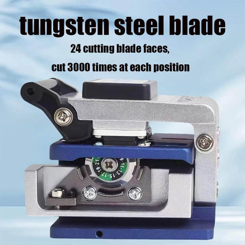 Pro Grade 3 In One Fiber Optic Tool Kit tungsten steel blade with 24 cutting points on blue and silver cleaver background