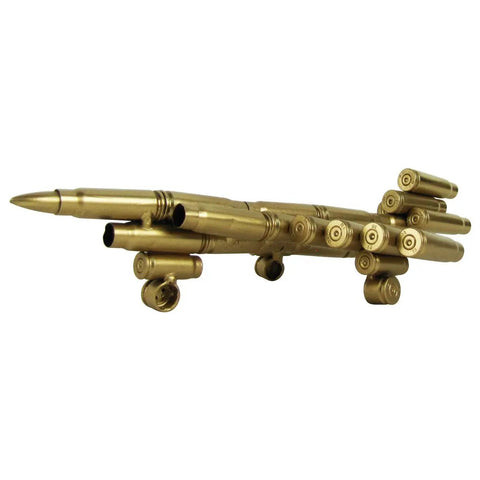 Rare Model Air Force Jet Airplane Display Piece Made From Gun Bullet Shell Casings, 3 Inch Tall By 9 Inch Long With Four And Three Quarters Inch Wingspan