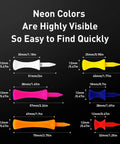 Measurement diagram of Durable Plastic Golf Tees 200 Count Step Down Set With Mixed Heights And Bright Multicolor Finish