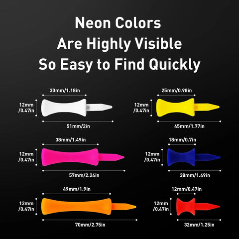 Measurement diagram of Durable Plastic Golf Tees 200 Count Step Down Set With Mixed Heights And Bright Multicolor Finish