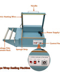 Heavy Duty L Bar Heat Sealer And Shrink Wrapper Machine With Film Racks, 1000W Power Impulse Wrapper For POF Folding Film, Compact design with control panel and handle.