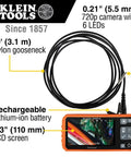 Rugged Utility Borescope Endoscope Camera With 9.8 Ft Waterproof Gooseneck 5.5 mm Insertion Tube Bright LEDs 4.3 Inch LCD