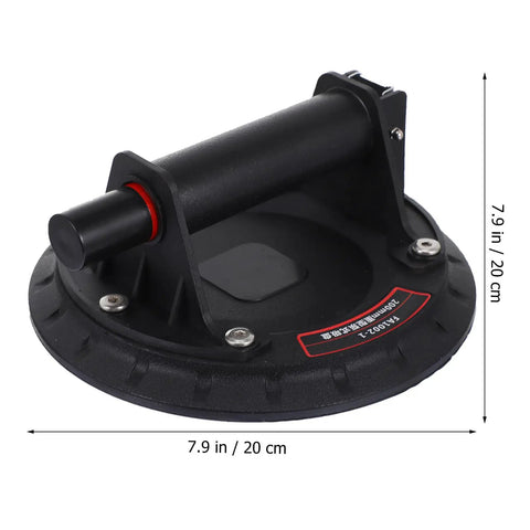 Heavy Duty Glass Suction Cup Lifter With Quick Release Handle For Moving Granite, Ceramic Tile, And Sheet Metal Safely Made Of Sturdy Nylon And Rubber For A Smooth Twist Tight Vacuum Grasp, close-up view showing handle and suction base.