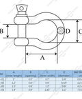 Diagram of a Three Eighths Inch Bow Shackles Set For Marine Grade Stainless Steel 316 Heavy Duty D Ring Shackle Two Pack