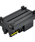 DIN Rail Mount 120V Power Strip Module With NEMA 5 To 15R Receptacle Grounded 3 Prong Outlet Rocker Switch Resettable Thermal Circuit Breaker Overload Protector 15 Amp 1 Outlet, black side view