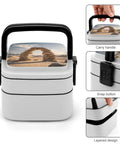 Double Layer Stackable Bento Lunch Box With Spoon Divider And Handle Leak Proof Meal Container for work with snap button
