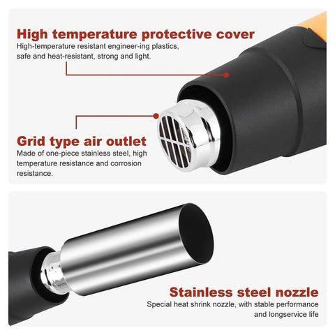 Close-up of Zap A Wine Bottle Heat Shrink Gun For Fast Pvc Capsule Sealing showcasing high-temperature cover and stainless steel nozzle.
