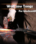 Wolf Jaw Tongs For Blacksmithing 15 Inch Beast Of A Forge Clamp gripping hot metal on an anvil