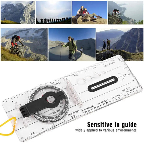 Clear Acrylic Map Compass With Ruler And Map Measurer Scales Baseplate Orienteering Navigator with hiking images