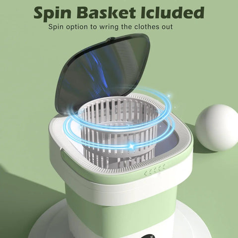 Super Smooth Foldable Mini Washing Machine With Quick Spin Basket And Totally Effortless Three Mode Laundry Routine For Tiny Apartments College Dorms Hotel Stays And Ultimate Weekend Camping Vibes, open lid showing spin basket.