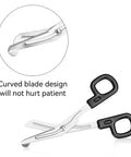 AED training kit: curved blade safety tool inset and stainless steel scissors with black handles.