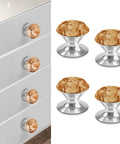Crystal Adhesive Cabinet Knobs Four Pack Amber K9 Crystal Pulls for dressers and cabinets, no drill, self-stick hardware.