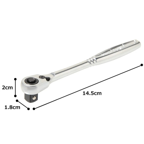 Three Eighths Inch Drive Ratchet Handle With Compact Head And Socket Hold Type, Seventy Two Tooth Ratcheting Mechanism, Lightweight Pro Grade