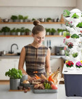 Woman using Dope High Yield 30 Pod Indoor Hydroponic Tower Garden System With Movable Water Tank And Pump Vertical Indoor Planter.