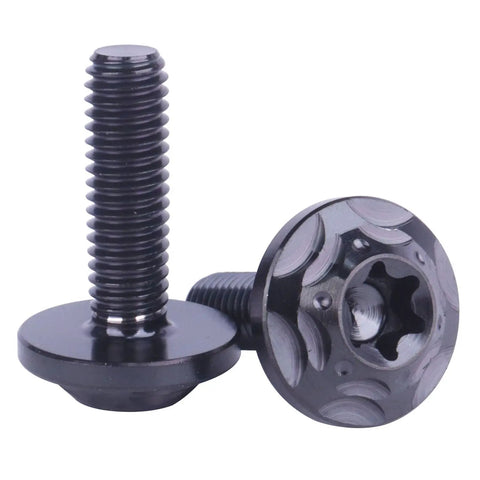 Premium Grade 5 Titanium Bolts, M6 Torx Head Screws displaying black finish, designed for motorcycle hardware use.
