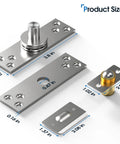 Hidden Door Pivot Hinge For 300 LB Secret Door, Heavy Duty Center Pivot Hardware In 304 Stainless Steel, product dimensions shown.
