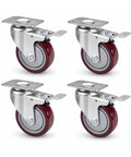 Rolls Like Butter 4 Pack 3 Inch Swivel Plate Casters With Total Lock Brakes And Burgundy Polyurethane Wheels for carts