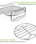 Steel skewer rack and round metal holder from 12-Piece Air Fryer Accessories Set Fits Most 4 To 5.8 Qt Fryers For Healthier Cooking