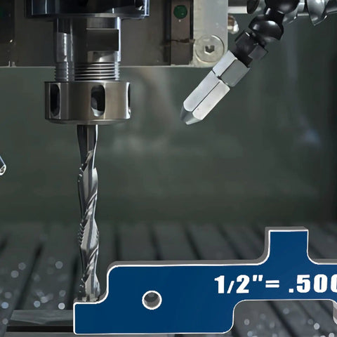 Setup Block Height Gauge Set For Router Table And Table Saw Precision in use, close-up of metal drill and gauge, 1/2 inch marker