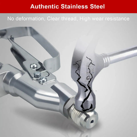 Heavy Duty Airless Paint Spray Gun With Reversible 517 Tip And 3600 PSI Max Pressure showing stainless steel nozzle and handle.