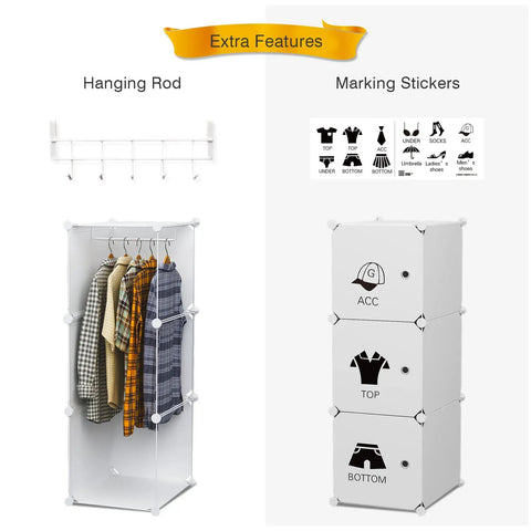 Hanging rod and marking stickers for Eight Cube Storage Organizer In White 28 Inch Wide By 18 Inch Deep By 56 Inch Tall Closet And Toy Organizer