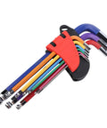 Awesome 9-Piece Colored Metric Hex Key Set With Ball End Wrenches Made From Hardened Crv And S2 Steel Perfect For Bike Repair Furniture Building And Electrical Fixes With Non Slip Grip And Super Durable Color Coded Design, color-coded hex keys on holder