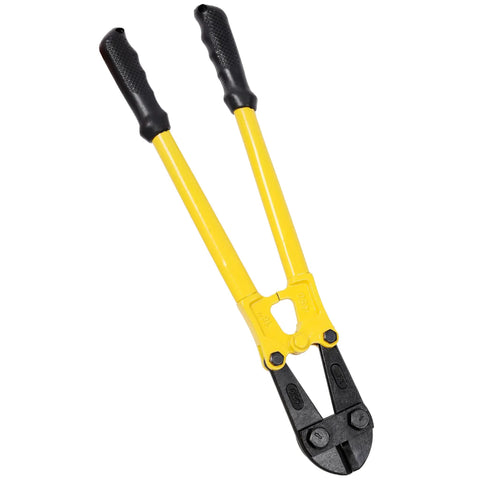18 Inch Heavy Duty Bolt Cutter With Forged Steel Jaws And A Beefy Ergonomic Rubber Grip For Easy Leverage And Quick Cuts Through Chain Wire Bolts Rivets Fencing And Medium Padlocks, yellow handles
