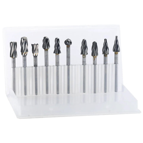 Straight Shooter 10 Piece Solid Tungsten Carbide Rotary Burrs Featuring 1/8 Inch Shank and Single Cut Flutes for Quick Aluminum Shaping Die Grinder Work