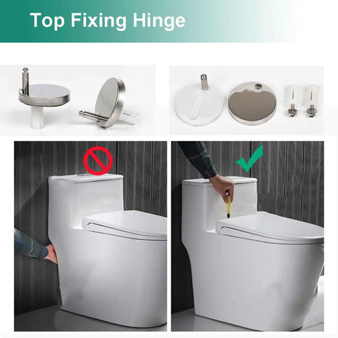 No Sweat Square Soft Close Toilet Seat With Quick Release Hinges For Easy Wipe Down And Heavy Duty Daily Use In Ultra Premium Polypropylene Crisp White Color, top fixing hinge installation guide.