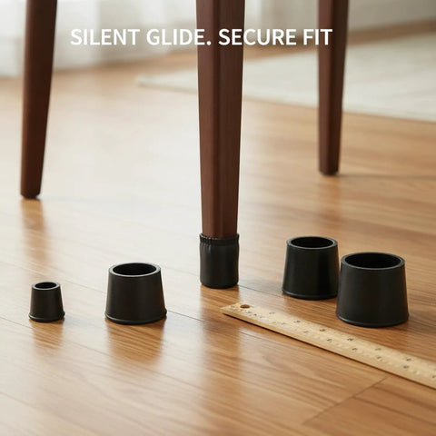 Straight Up Legit Round Chair Leg Protectors With Black PU Leather Slip On Floor Guards For Hardwood Surfaces Quiet Glide Pads on wood floor.