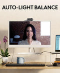 Straight Fire Full HD Webcam Crushing Every Video Conference And Livestream With Crystal Clear 1080p Quality Thirty Frames Per Second And A Durable Desk Mount Clip, showing a woman on computer screen with natural light.