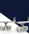 Rock Solid 4 Pack Zinc Alloy Sliding Door Rollers Heavy Duty Double Wheel Pulleys with brackets for smooth operation.
