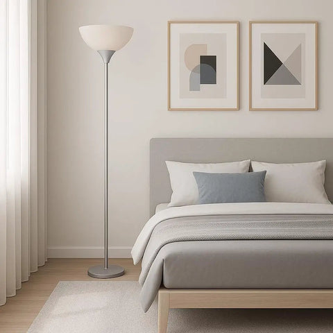 Dope Silver Torchiere Floor Lamp With White Opal Shade Modern Standing Fixture For Bedroom 72 Inch Tall