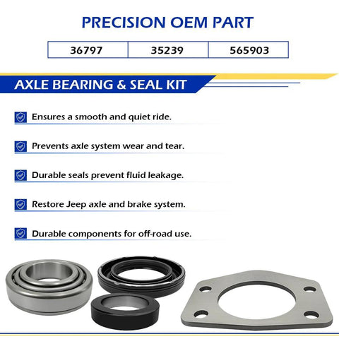 2 Piece Axle Bearing And Seal Kit With Drum Brake For Jeep Wrangler Wagoneer CJ TJ XJ J10 Dana 44 Rear 1997 Through 2006 Replacement OEM Style Premium Aftermarket Parts