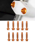 Anodized Aluminum Self Tapping Screws Kit, 10 Pieces, orange, installed on motorcycle, visible in close-up view.