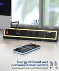 Space Saving Desk Clamp Power Strip With Night Light, 40W Fast Charging, 6ft Cord, displaying USB and AC outlets on desk