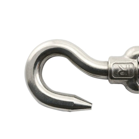 Close-up of a built tough 304 stainless steel hook of the M12 adjustable wire rope tensioners for securing cables.