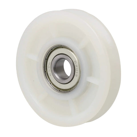 Creamy White Nylon Cable Pulley Wheel with Rock Solid Bearing Steel Core and Buttery Smooth V Groove Design for High Intensity Gym Grind Fits Treadmills and Weight Machines with Heavy Duty Load Capacity up to 155 Kilograms, 70mm diameter