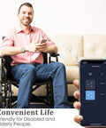 Man in wheelchair using phone app to control Dual Socket Smart Plugs With Alexa Google Home And Siri For No Fuss Energy Monitoring