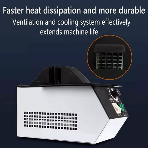 Pro Level Badass Eyeglass Frame Heater Featuring 1500W Digital Display Hot And Cold Air Switch for quick optical adjustments, side view showcasing ventilation features.