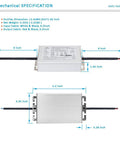 Mechanical dimensions of IP67 waterproof 12V AC to 12V DC converter rectifier module for LED landscape lighting.