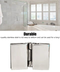 Heavy Duty Stainless Steel Glass Door Hinges With Slick Polished Finish Zero Hassle Installation Rock Sturdy Toughened Glass Furniture Hardware Buttery Smooth Secure Mounting showcased in a modern bathroom.