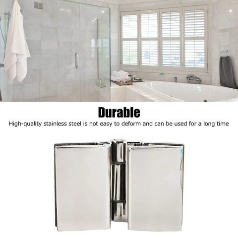 Heavy Duty Stainless Steel Glass Door Hinges With Slick Polished Finish Zero Hassle Installation Rock Sturdy Toughened Glass Furniture Hardware Buttery Smooth Secure Mounting showcased in a modern bathroom.