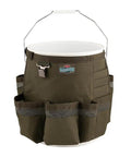 Workhorse Garden Bucket Tool Organizer For Five Gallon Buckets With Heavy Duty 600D Ripstop Fabric Long Pockets And Glove Clip shown.