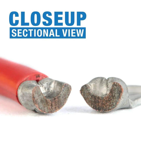 Closeup sectional view of crimped wire using Non Insulated Terminal Crimper Tool For AWG 22 To 6 Battery Cables.