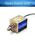 12V 60N Push Pull Solenoid Electromagnet With 10mm Stroke Open Frame Linear Actuator For Precise Mechanical Projects, Beefy 3A Current, Compact 37x41x51mm Frame, JF-1250B-12V open-frame solenoid with blue coil and spring plunger