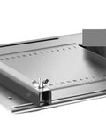 Top Shelf Benchtop Table Saw Featuring Rock Solid Stainless Steel Top And Hefty Copper Motor That Cuts Hardwood Like Butter For Smooth Zero To Forty Five Degree Precision Bevel Cuts measuring scale for accurate cuts