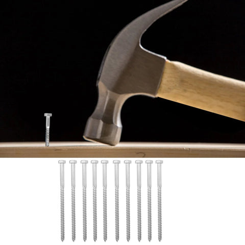 Hammer striking Pro Grade Self Tapping Wood Hex Lag Screws M8 X 150Mm, A2-70 Stainless Steel, Half Thread Design for woodworking